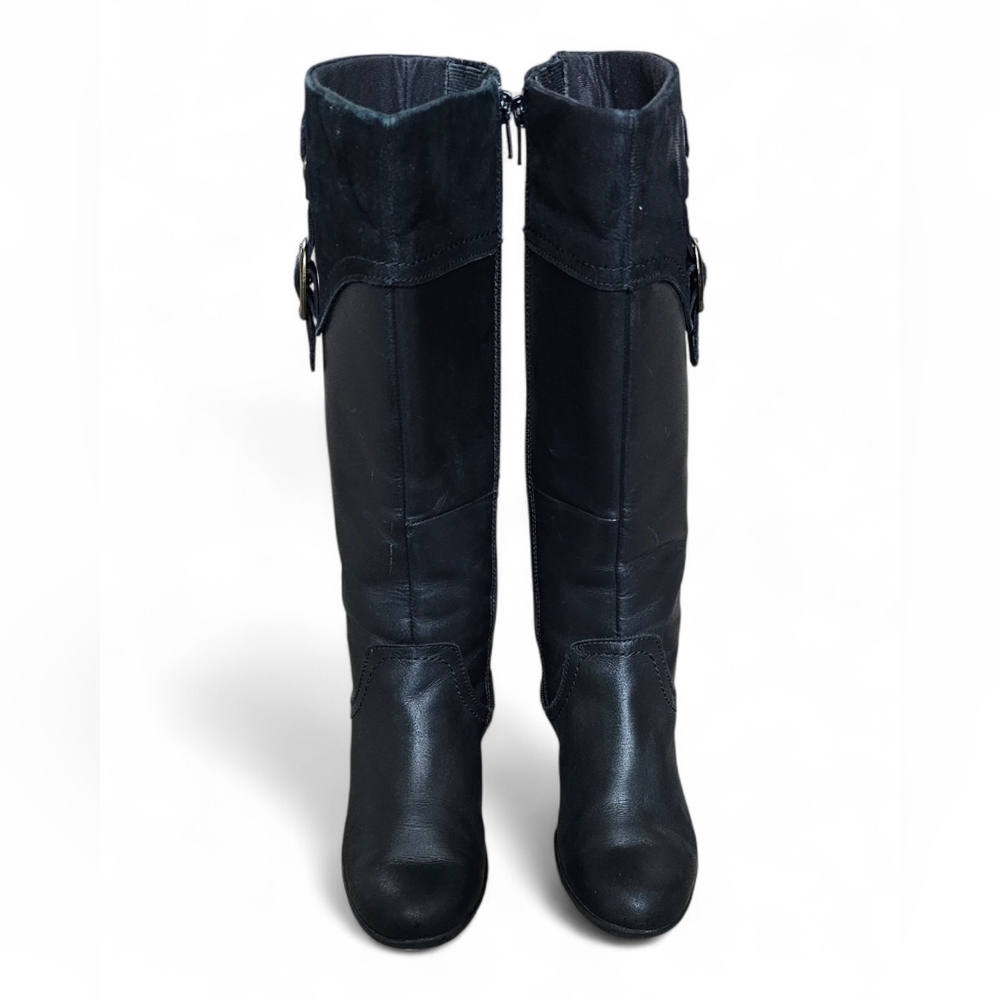 Clarks Women’s Black Leather Knee-High Boots with Buckle Size 6M - Picture 2 of 8